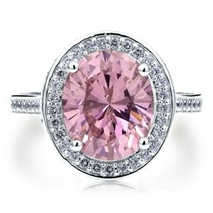 Sterling Silver Pink Halo Ring Size 8